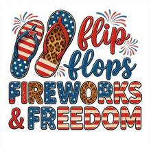 6pcs Patriotic Flip Flops & Fireworks Freedom DTF Heat Transfer Iron On Sticker - Vinyl 4th Of July Decal For T-Shirts, Apparel & Independence Day Decor (Red/Blue/White), Independence Day Decorations, Festive Design, Quality Graphic Print, Holiday Clothing, Holiday Theme, Longlasting Adhesive, Clothing Embellishment, Party Planners - 彩色 - 查看 1