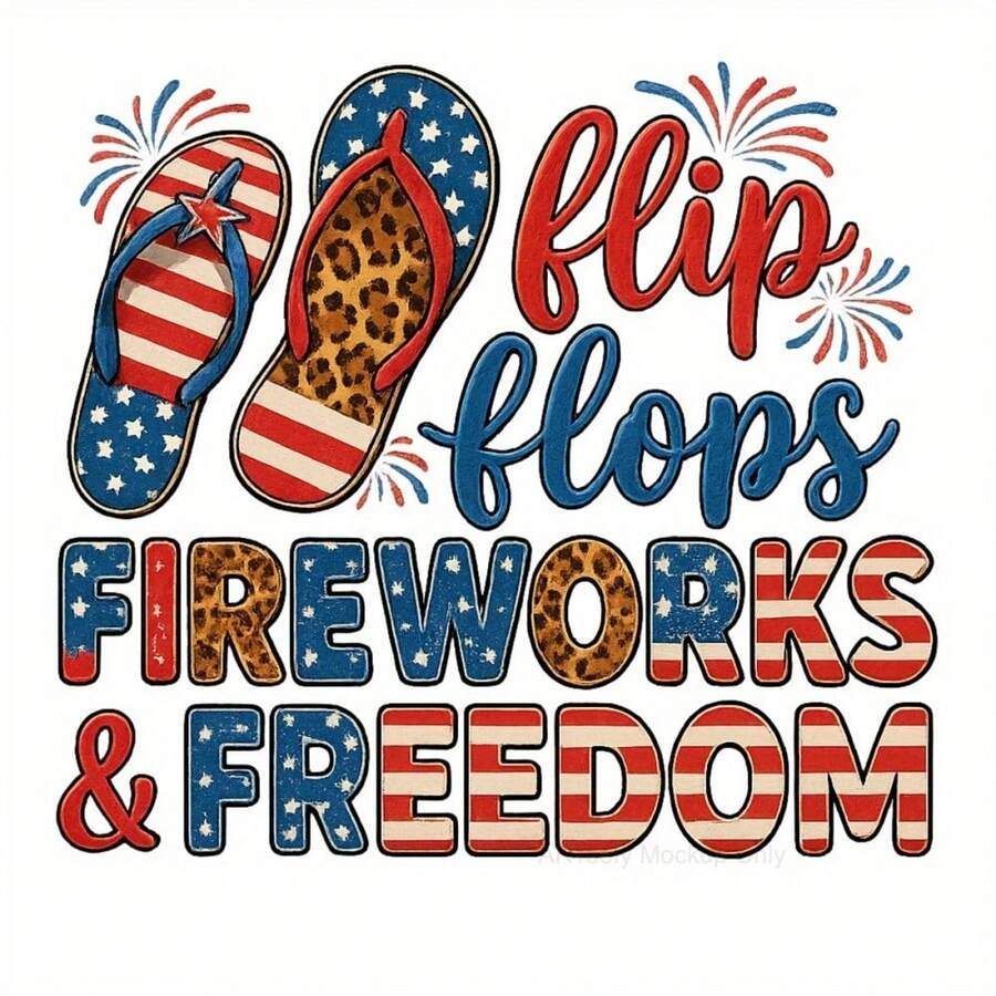6pcs Patriotic Flip Flops & Fireworks Freedom DTF Heat Transfer Iron On Sticker - Vinyl 4th Of July Decal For T-Shirts, Apparel & Independence Day Decor (Red/Blue/White), Independence Day Decorations, Festive Design, Quality Graphic Print, Holiday Clothing, Holiday Theme, Longlasting Adhesive, Clothing Embellishment, Party Planners - 彩色 - 查看 1