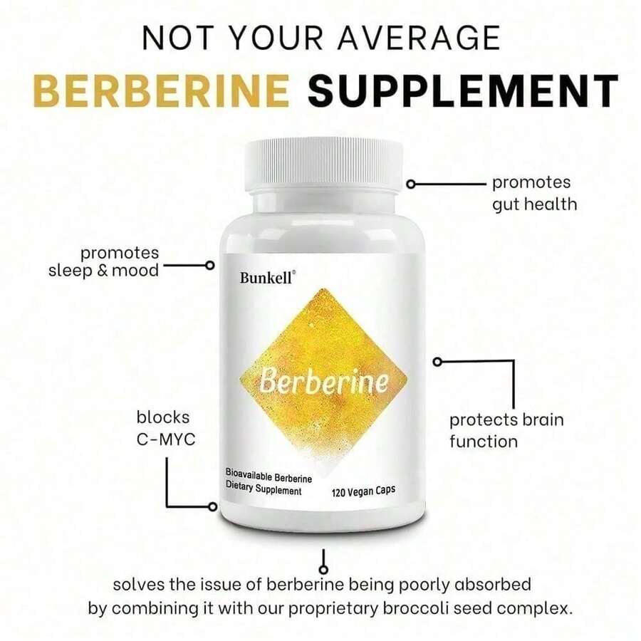 Bunkell Berberine Plus Supplement - Broccoli Seed Complex Extract - Supports Cardiovascular, Gut & Immune Health - 120 Capsules - 1 chai - Xem 1