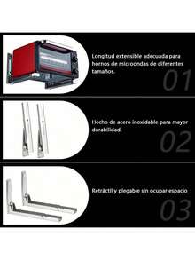 Repisa para Microondas de Acero Inoxidable, Soporte para Microondas,Estantería de cocina para montar en la pared, soportes extensibles, Montaje en Pared y Plegable Sin Ocupar - Plateado - Ver 4