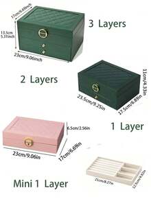 三层大容量首饰盒,大型首饰收纳展示盒,PU皮革多功能首饰盒,首饰整理盒,可上锁首饰收纳盒,抽屉式首饰整理盒,首饰配件,首饰收纳盒,适用于项链、戒指、耳环、手表等首饰,首饰整理,首饰盒收纳盒,节日礼物,送她的礼物,圣诞礼物 - 彩色 - 查看 3