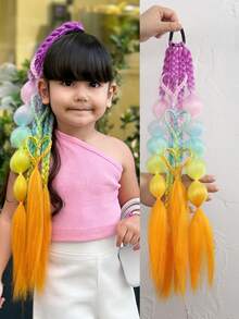 Kid's Yaki Straight Bubble Ponytail Extensions - 1Pc, 24inch Synthetic Wig Extensions With Tie Halloween And Christmas Gifts - Two-Tone - View 12