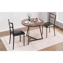 Juego de Comedor Redondo Rústico para 2 - Mesa y 2 Sillas Acolchadas, Ideal para Cocinas Pequeñas o Desayunadores (Color Café Rústico) - Marrón - Ver 7