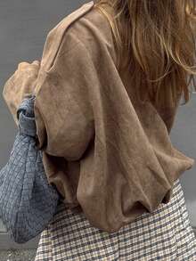 Women's Fashionable Versatile Suede-Feel Collar Casual Bomber Jacket, Autumn/Winter