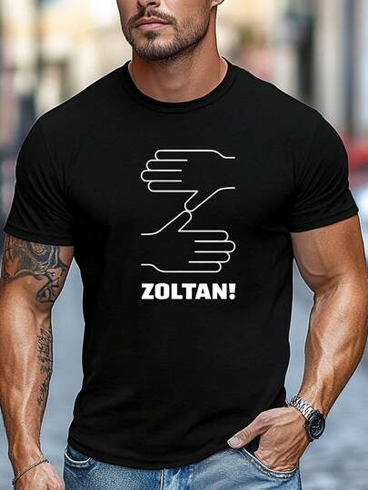 ¡Zoltan para hombres!Camiseta Gráfica - Cuello Redondo Casual, Manga Corta, Negra con Diseño de Mano Blanca, Ligera y Transpirable para Verano, Camiseta de Uso Diario| Camiseta gráfica llamativa| Ajuste cómodo
