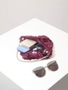 Mini Wallet, Bridal Party Bag, Sequin Bag, Ball Gown Bag, Ball Gown Accessories, Novelty Bag, Wedding Supplies, Women's Gift, Christmas Bag, Valentine's Day Bag (Random Pattern) - Red Violet - View 7