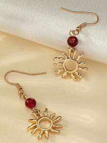 1 par de pendientes con colgante de diseño de sol vintage elegante, regalo de pendientes únicos y minimalistas - Amarillo Oro - Ver 1