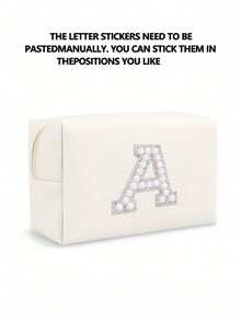 1个女士八角形化妆包，PU字母化妆包，便携式雪尼尔字母拉链化妆包，字母贴片PU皮革防水旅行洗漱包，字母组合化妆包（A~Z），拉链洗漱收纳包，沙滩包，度假收纳包，旅行必备收纳包，耐用便携式化妆包，行李整理包，母亲节礼物，时尚耐用 - 白色+珍珠字母 A-Z - 查看 8