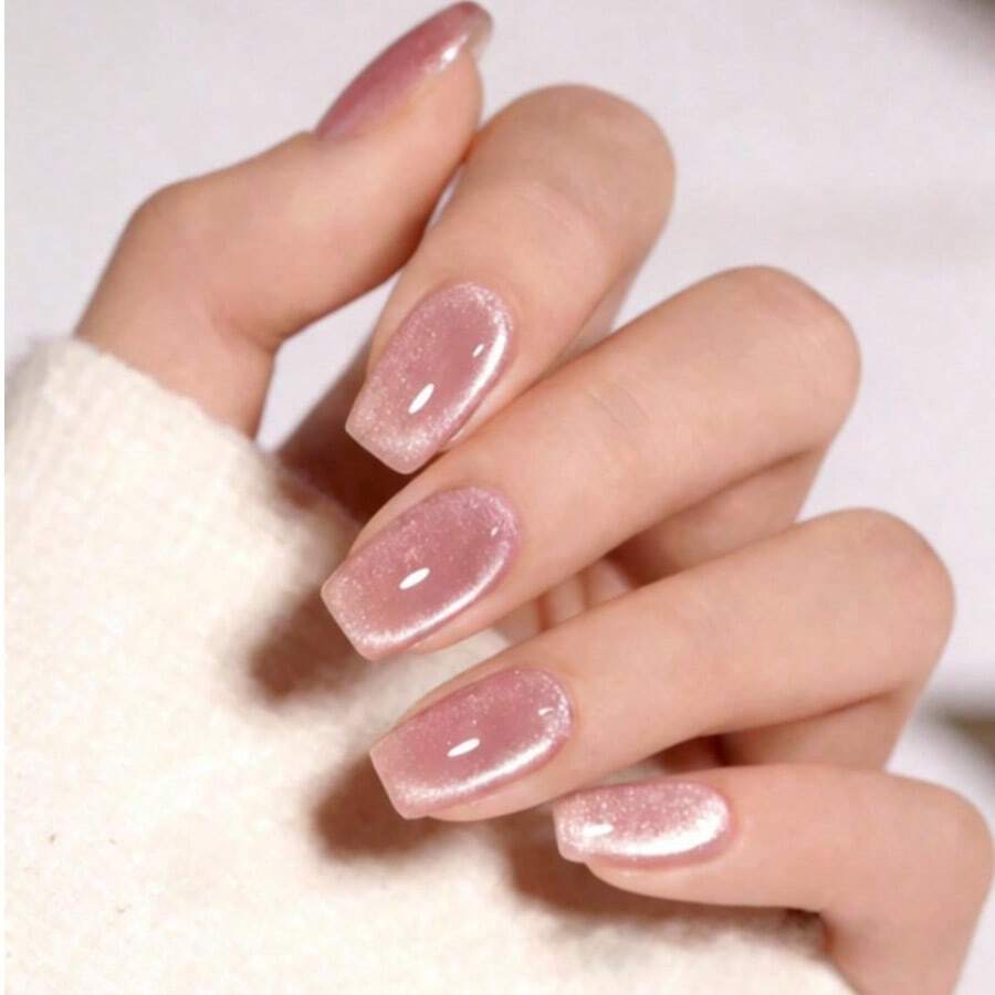 24PCS Y2K Aesthetic Blood-Red Crystal Cat Eye Press On Nails, Square-Shaped Acrylic Full Cover False Nails For Women, High-Gloss Magnetic Cat-Eye Design, Stylish Nail Tips For Parties, Festivals & Daily Wear, Easy Quick Manicure Nail Supplies - 粉色 - 查看 1