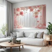 2D Flat Banner 1pc Elegant Pink And White Rose Arch Design, Stunning Photography Backdrop, Suitable For Decoration Of Weddings, Birthdays, Anniversaries, All-Season Homes, Gardens And Event Spaces, Made Of Polyester - 1 PCS (1 Piece) - View 5