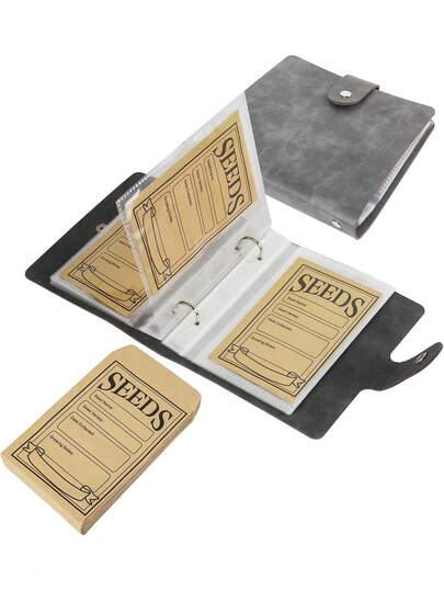 1 Set Garden Seed Storage & Organization Kit, Faux Leather Seed Binder With 50pcs Self-Sealing Seed Envelopes, Waterproof & Mildew Resistant, 3"/5" Plant Seed Envelope Loose-Leaf High Capacity Dual-Hole PU Leather Storage Album, Suitable For Thanksgiving, Valentine's Day, Mother's Day, Father's Day, Birthday, Anniversary, Back To School And Other Holiday Themes