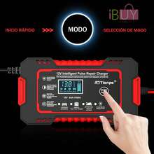 Cargador De Baterias Intelligente Para Auto, Moto 110V, Para AutomóVil Y Motocicleta, Cargador De BateríAs De ReparacióN Por Pulsos, Pantalla Digital LED Intelligente, Cargador De Coche Inteligente, BateríA De Coche, Mantenedor De BateríA, Cargador De BateríA De Plomo-áCido Con Pantalla LED,  Cargador De BateríA Intelligente, Para BateríAs De Plomo-áCido,Para AutomóViles, Camiones Y Motocicletas (Rojo, Amarillo, Azul, Verde) - Rojo - Ver 6