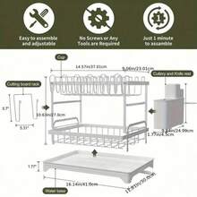 2-Tier Stainless Steel Dish Drying Rack - Includes Cutlery Holder, Cup Rack And Extra Drip Tray - Space-Saving, Rust-Proof, Durable And Easy To Clean Kitchen Storage Rack; Sturdy Dish Drainer; Holds Plates, Cups, Knives, Etc.; Kitchen Organizer - Multicolor - View 4