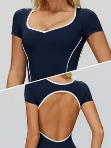 MASKERT High Elasticity Women's Sports Jumpsuit, Fashionable Backless Design, Tight-Fitting Shaping, Fitness Yoga Jumpsuit - Royal Blue - View 5