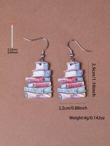 一对亚克力书本图案耳环，优雅简约风格女士首饰配饰，适合日常和度假佩戴。 - 彩色 - 查看 6