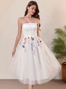Ball-Gown/Princess Sweetheart Stain White Wedding Dress Bridal Gown Flower Graduation Dress Back To School Homecoming Dress