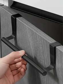 1/2pcs Black Stainless Steel Towel Rack, Hang On Cabinet Doors, No Drilling Required, Fits 0.74" Thick Doors, Space Saving Rag Hook, Kitchen Accessories,Stainless Steel Towel Rack - Multi-Functional Single-Door Bathroom/Kitchen Cabinet Towel And Rag Holder - No-Drilling Towel Holder - Black - View 6