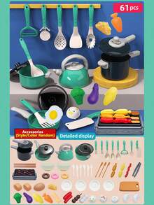 Toddler Small-Size Kitchen Toy Set, Girls Pretend Play Cooking Pots Pans Utensils, Babies Imitate Cutting Fruits Cookware - Green - View 15