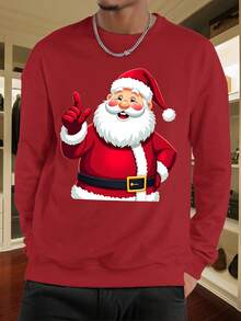 Christmas Sweater With Santa Claus Print For Parties - Red - View 6