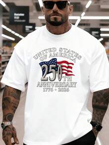 250th Anniversary Commemorative American Funny Cool Pattern T-Shirt Casual T-Shirt Fashion Cool Top Men's T-Shirt 180g Casual Wear Loose Fit Personality T-Shirt Aesthetic Shirt Soft Fabric Breathable Material Fashion Apparel Short Sleeve Top For Young People - 白色 - 查看 1
