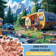 1000-Piece Puzzle - Vintage Van With Mountain Scenery, Dog Family And Couple Scene - Vibrant Colors, Exquisite Details -, Birthday, Father's Day - Family Activity, Home Decoration, Camping Decor, Landscape Reproduction - trắng - Xem 1