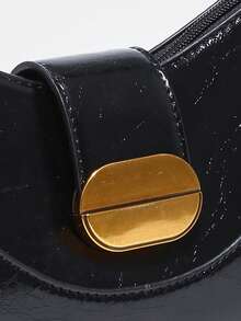 Novachic，极简设计，复古黑色搭扣装饰，女士休闲拉链新月包，腋下包。女士高端通勤款，可调节肩带斜挎包。 - 黑色 - 查看 4