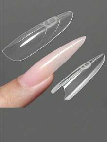 60pcs Nail Art Sandwich Nail Extension Mold, 30pcs Top Mold + 30pcs Bottom Mold Sandwich Layer Design, Reusable Nail Extension Mold For DIY Almond, Ballet, Pointed Nail Shapes, No Paper Needed, Suitable For Gel Nail Extensions - Clear - View 8