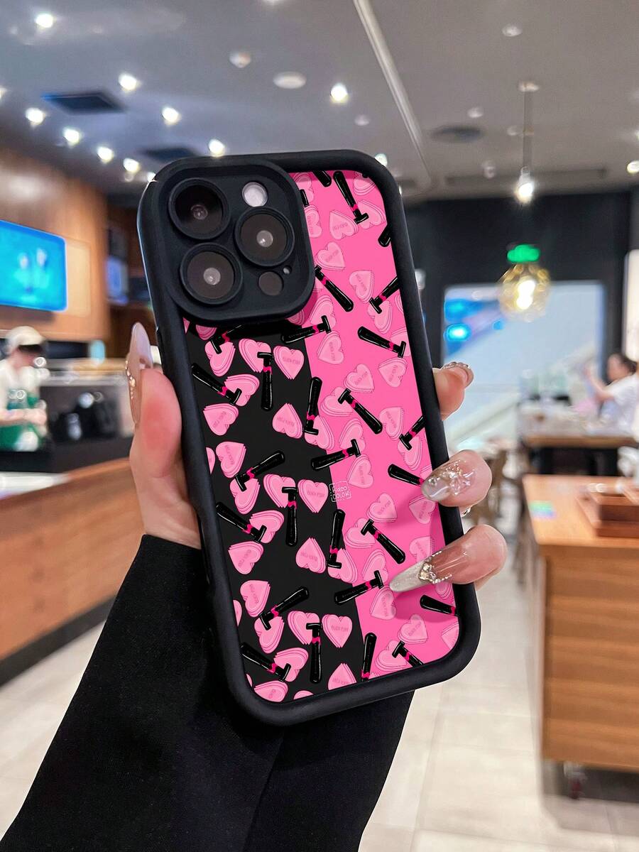 Estuche para teléfono con forma de corazón y navaja Compatible con estuches para teléfonos 17 16 Pro Max 15 Pro Max 13 y 12 Estuche blando trapezoidal a prueba de golpes con marco de lente negro mate de cobertura total Resistente al agua a prueba de caídas y rayones Un gran regalo para familiares, amigos, seres queridos, novios/novias y para Navidad - Negro - Ver 1