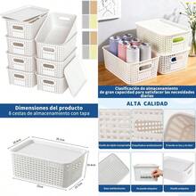 SUIOO 8 Cajas de Almacenamiento de Plástico con Tapa Contenedores Apilables y Resistentes 26.3x18.5x10.3 cm para Organizar Armario Dormitorio Baño Cocina Sala y Oficina Blanco - blanco - Ver 7