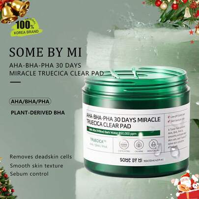 AHA BHA PHA 30 天奇迹 TRUECICA 净颜棉片，棉片质地，精华浸润，柔软亲肤，祛痘，净化毛孔，舒缓修复，韩妆，韩国彩妆，125ml/4.22 液体盎司。