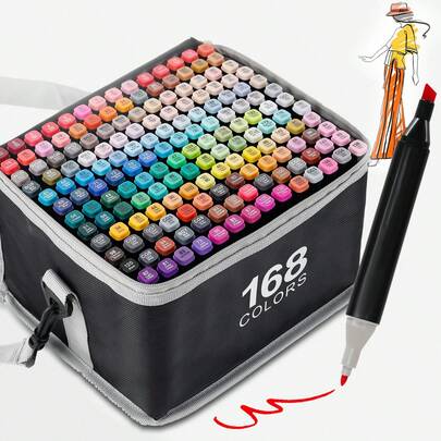 12/24/36/48/60/80/100/120/168 Colors Dual Tip Sketch Marker Pen Set, Dual Tip Markers Suitable For Adults, Office, Artists, For Coloring, Illustration, Painting, Comic Design, Multiple Colors Available, Ideal Gift For Christmas, New Year, Back To School