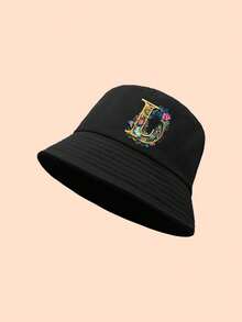 1 Stück Blume Muster 26 Buchstaben Kinder Fischerhut, modisch & vielseitig, geeignet für Mädchen Rückkehr zur Schule Alltagskleidung und Sonnenschutz - Schwarz - Übersicht 6