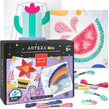 ARTEZA Kit de Arte de Hilo para Niños, Conjunto de 5 Diseños de Animales Marinos, Tachuelas de Plástico, Suministros de Arte para Proyectos de Manualidades y Actividades de Tiempo Libre de los Niños - Diseños surtidos - Ver 9