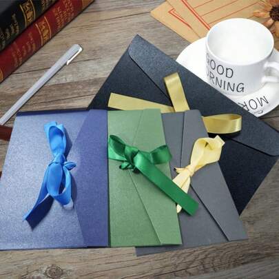 30pcs/60 Pcs Glossy Pearl Paper Envelopes With Elegant Bow Accent,Available In Two Different Sizes--6.85x4.92 Inch & 8.66x4.33 Inch,Suitable For Weddings, Birthdays,Valentine'S Day & Special Occasions