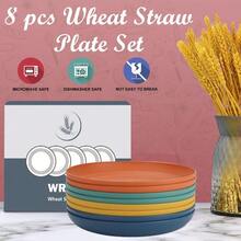 Wrova - Platos de paja de trigo irrompibles de 10 pulgadas juego de 8 platos de plástico para lavaplatos y microondas reutilizables platos ligeros para cocina camping serie colorida p-04 - Seriecoloridanaranjaamarilloazulverde - Ver 7