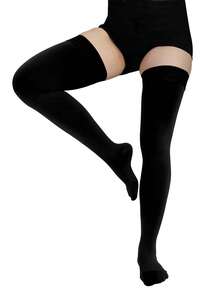 1双黑色加大码压缩袜，同色压缩袜，适合女性，不透明无趾连裤袜，男士运动袜，多功能长袜，硅胶固定，腿部和膝盖保护，Y2K风格，舒适