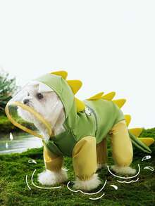 3D Dinosaur & Dog Raincoat, Fully Waterproof, Covers Whole Body Including Legs And Tail, Transparent Visor, Reflective Stripes And D-Ring Leash Hole, Suitable For Spring/Summer/Fall/Winter, Green/Blue Color, Fits Small To Medium Dogs (Chihuahua, Toy Poodle, Maltese) - Multicolor - View 9