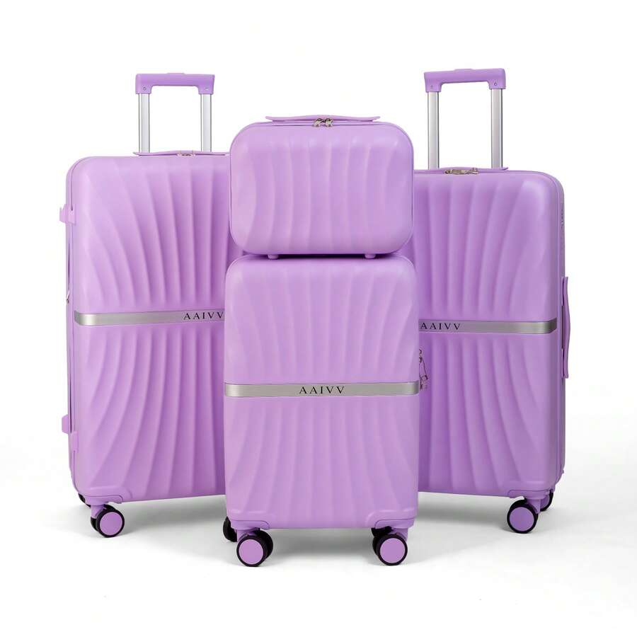 AAIVV 4 Piece Set,Expandable ABS Suitcase With TSA Lock, 20 Inch Carry On Luggage With Cup Holder, USB Charging Port Airline-Approved Hard Shell, Double Spinner Rolling Wheels Suitcases For Lightweight Travel (28in26in20in13in) - Màu Lilac Tím - Xem 1