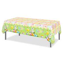 Mantel de Pascua desechable rectangular con diseño de huevos y flores de primavera, ideal para fiestas y decoración del hogar. - Multicolor - Ver 7