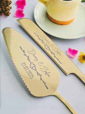 Custom Stainless Steel Cake Cutter Set, Wedding Cake Set, Ceremony And Anniversary Gifts - Personalized Wedding Cake Server Set - Customized Carving Dessert Utensils - Wedding Gifts - Birthday Pastry Cutting Sets