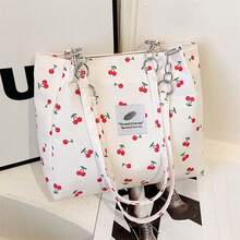 Nuevo bolso tote con estampado de cerezas para mujer  Bolso de hombro ligero y de gran capacidad para ir al trabajo y hacer compras. - Blanco - Ver 2