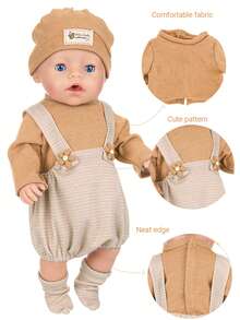 16-18 Inch Children's Doll Outfit Set, Fashionable & Cute Cartoon Pattern Delicate Little Flower Giraffe Overalls Set, Reborn Doll Realistic Doll Clothes Set, Holiday/Birthday Gift - Multicolor - View 5
