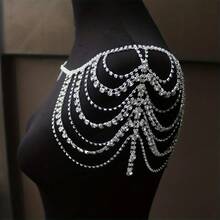 Cadena de hombro con diamantes de imitación y borlas clásicas multicapa para mujer, joyería para y banquete HXLI - Color dorado - Ver 7