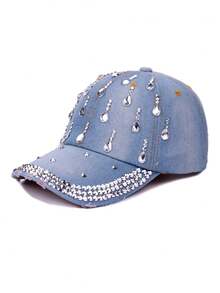 水钻装饰弯檐棒球帽，男女通用休闲户外防晒帽，涤纶材质，春夏款 - 帽子 - 查看 14