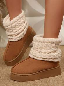 Winter Warm Boots Shoes Snow Boots Ankle Boots Women's Knit Leg Snow Boots Warm Y2K Furry Short Boot Covers For Women Long Socks Boots For Women - Brown - View 8