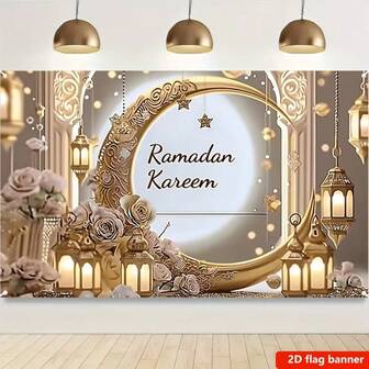 1Pc Ramadan Eid Mubarak Door Decoration (43.3x70.8 Inch), Ramadan Decorations Banner Backdrop Ramadan Mubarak Islamic Photography Background Seasonal Holiday Backdrop For Indoor Outdoor Garden, Yard Party Home Decorations Supplies
