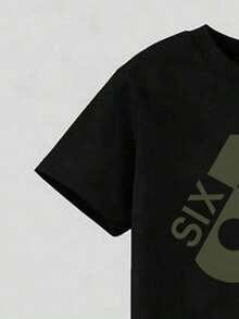 Tween Boy Letter Print Crew Neck Short Sleeve T-Shirt And Cargo Pants Casual Outfit - Black - View 3