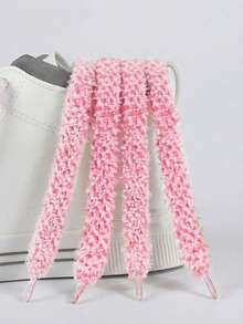Women's Plush Fuzzy Shoelaces Flat Soft Fluffy Chunky Shoe Laces Thick Strings For Sneakers And Casual Shoes - 粉色 - 查看 6