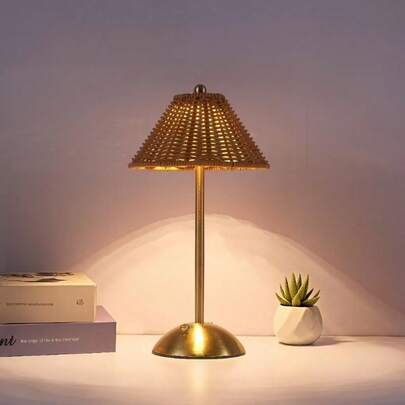3-Level Dimmable Rattan Desk Lamp, Touch Control, Handwoven, USB Charging, Suitable For Office, Living Room, Bedroom, Christmas Decor
