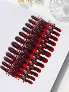 96pcs Glossy Nail Stickers Set, Including 4 Styles: Shiny Red, Y2K Cat Eye, Burgundy, Ombre, Acrylic Nail Art Decals, Elegant Medium Length, Perfect Fit Fake Nails Kit With 1pc Jelly Gel And 1pc Nail File, Suitable For Women And Girls DIY Daily Life And Party Use - Multicolor - View 3